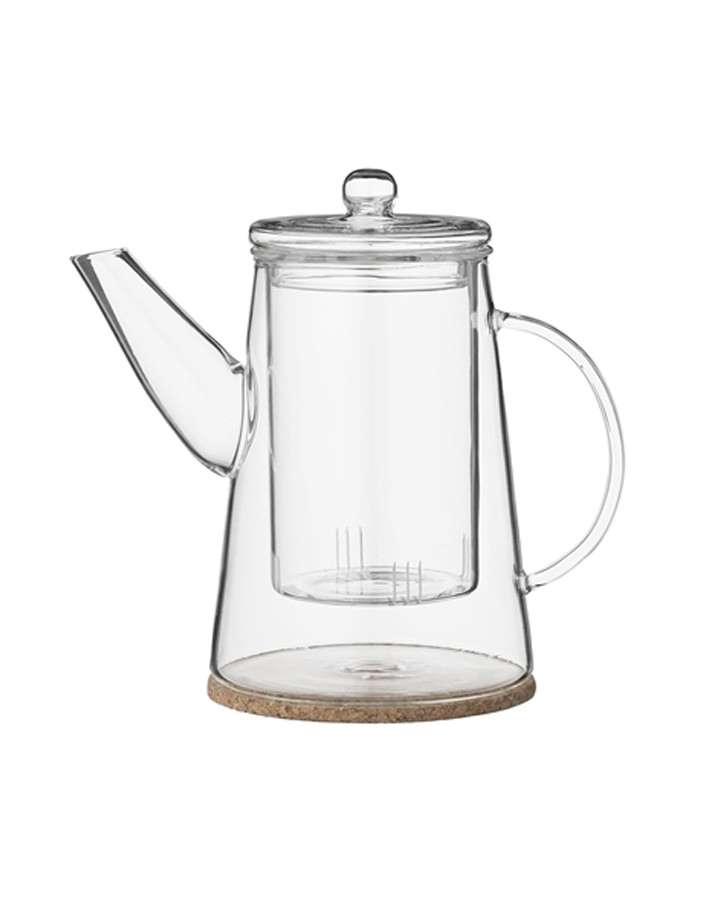 Glass Teapot with cork coaster, 900 ml, Double Glass