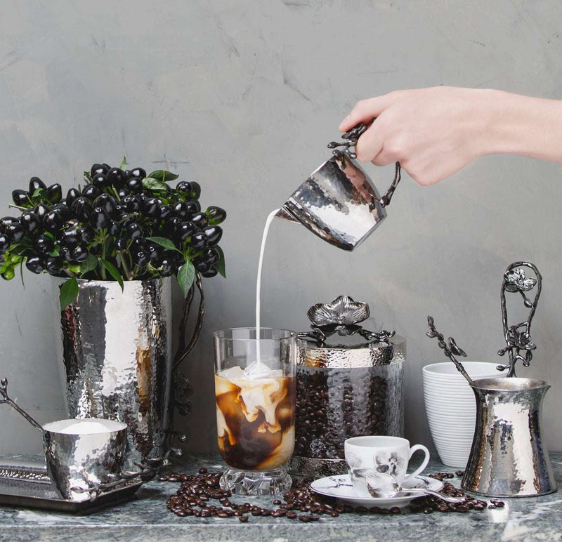 black orchid Micheal Aram coffee pot with spoon