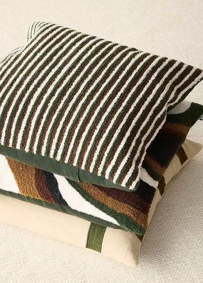 Bouclé Cushion Cover Raipur - Cognac/Dark Green