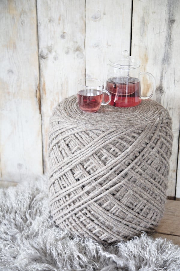 Cylindrical Wool Pouf - Linen D40 H45 cm