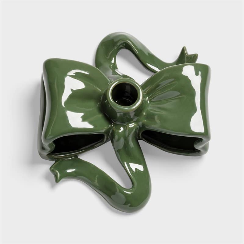 Dark Green candle holder with a ribbon shape