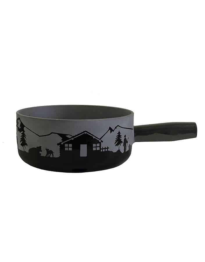 cheese fondue pot with motif Heidi cheese line black