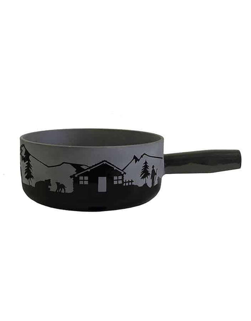cheese fondue pot with motif Heidi cheese line black