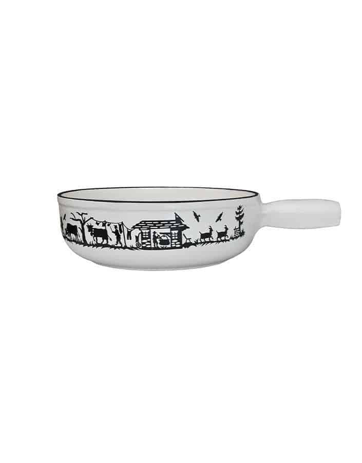White Alpes cheese fondue pot Heidi cheese line