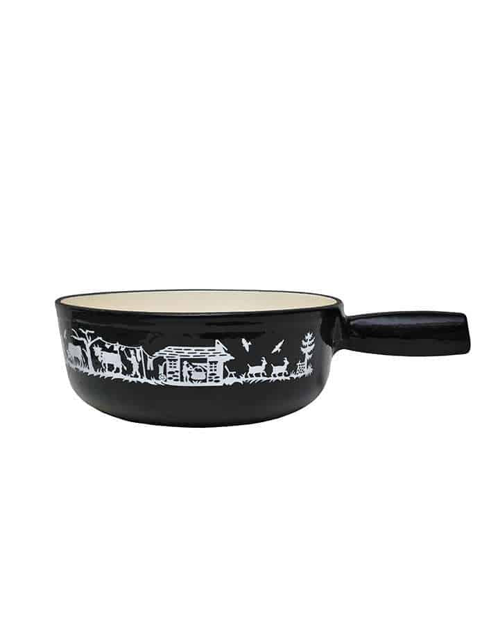 Black Alpes cheese fondue pot Heidi cheese line