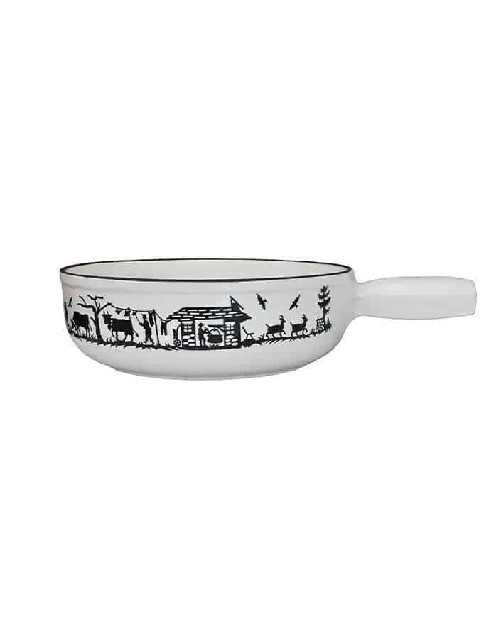 White Alpes cheese fondue pot Heidi cheese line