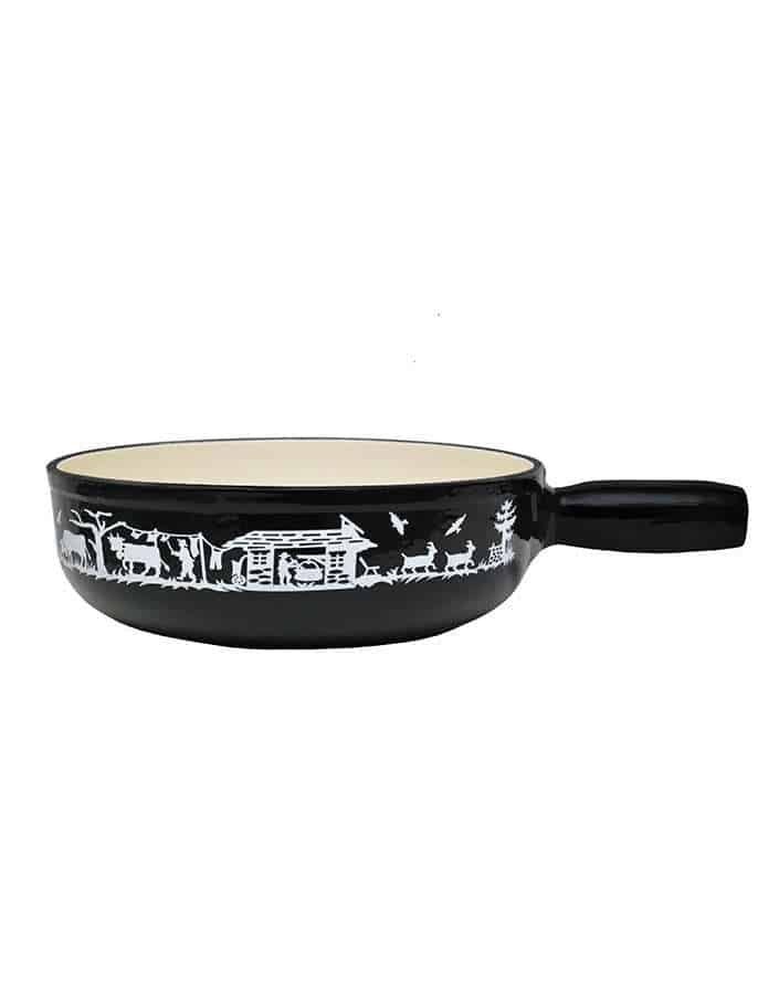 Black Alpes cheese fondue pot Heidi cheese line