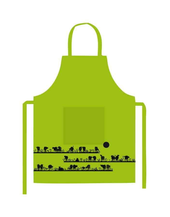 Heidi cheese line solid green apron print black