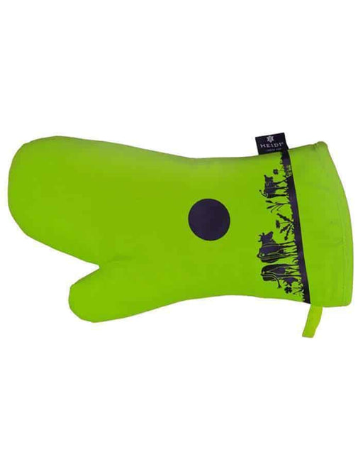 green and black oven mitt holder Heidi cheese line