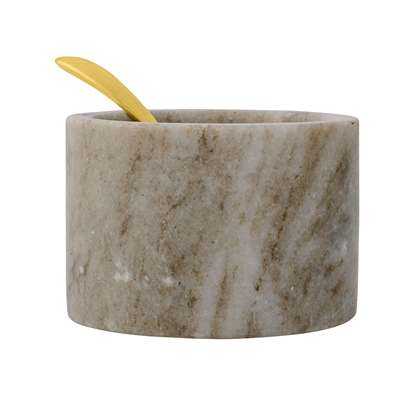 Salt Jar, Beige w/Gold Spoon