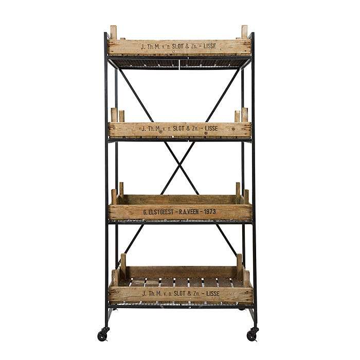 Trolley Iron Structure with 4 Black Shelves
