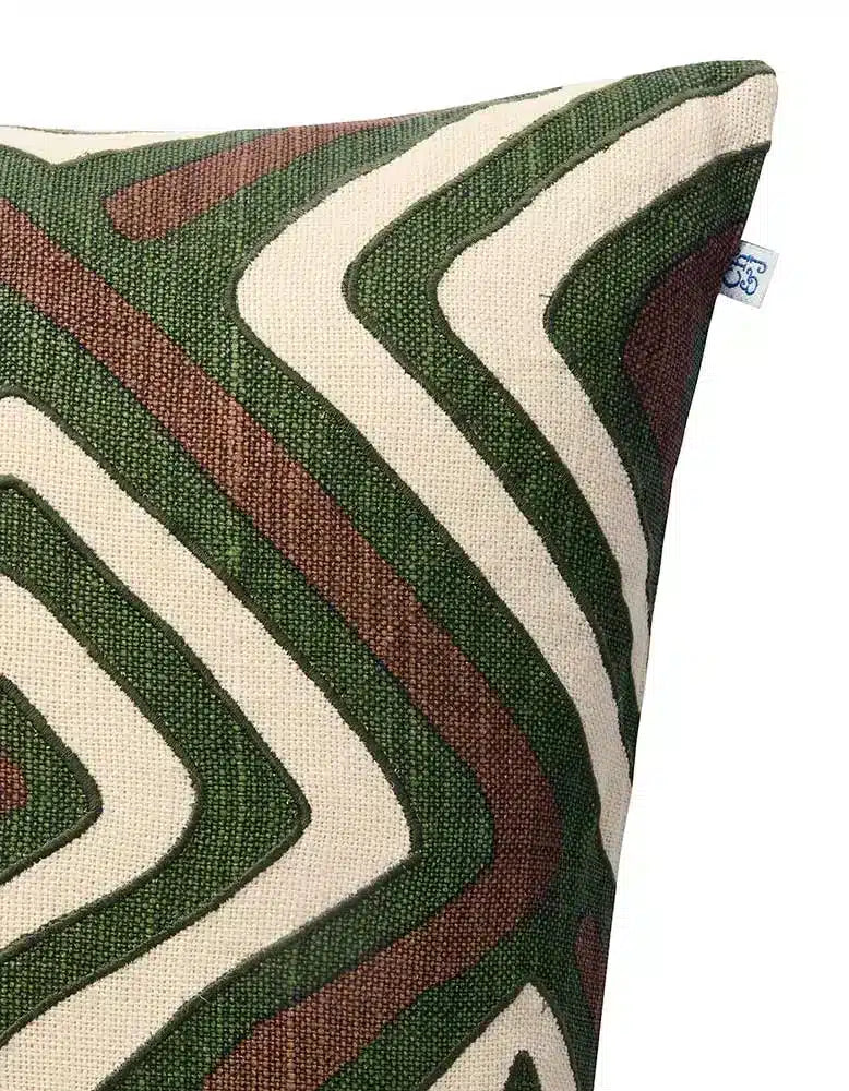 Linen Cushion Cover Gujarat - Taupe/Dark Green