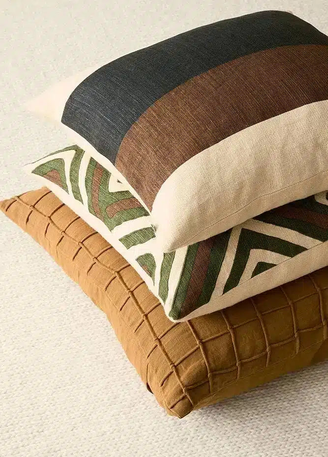Linen Cushion Cover Gujarat - Taupe/Dark Green