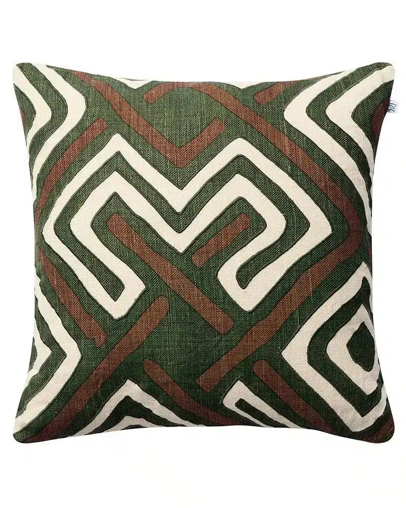 Linen Cushion Cover Gujarat - Taupe/Cactus Green