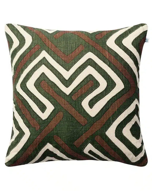 Linen Cushion Cover Gujarat - Taupe/Cactus Green