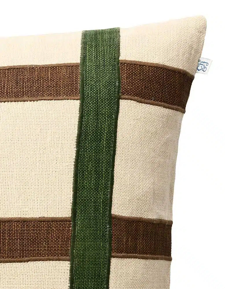 Linen Cushion Cover Kiran - Dark Green/Taupe