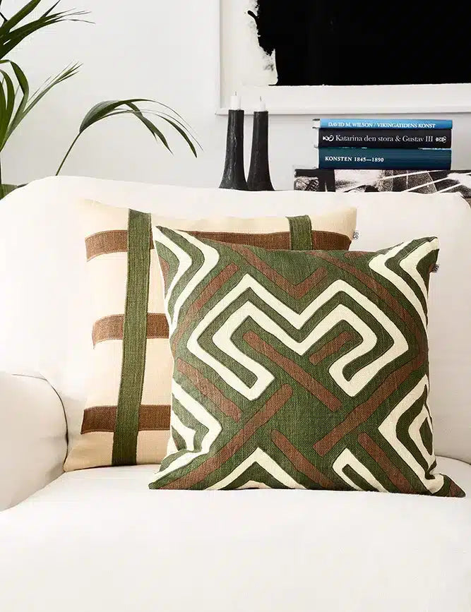 Linen Cushion Cover Kiran - Dark Green/Taupe