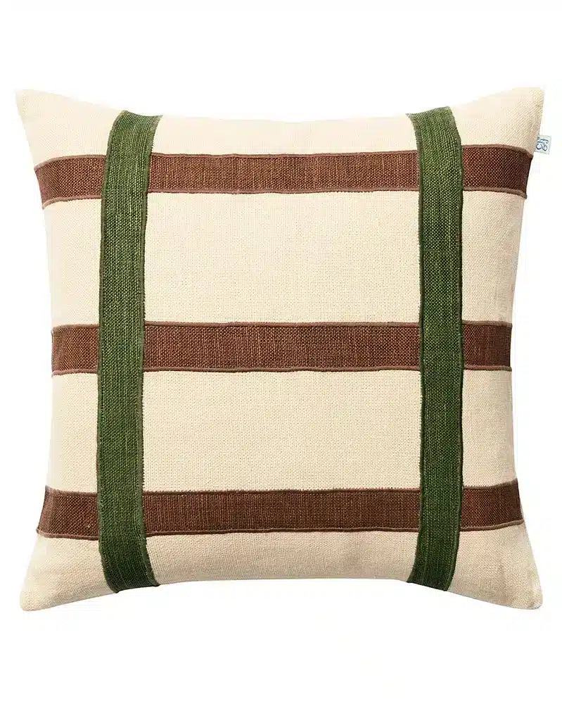 Linen Cushion Cover Kiran - Cactus Green:Taupe
