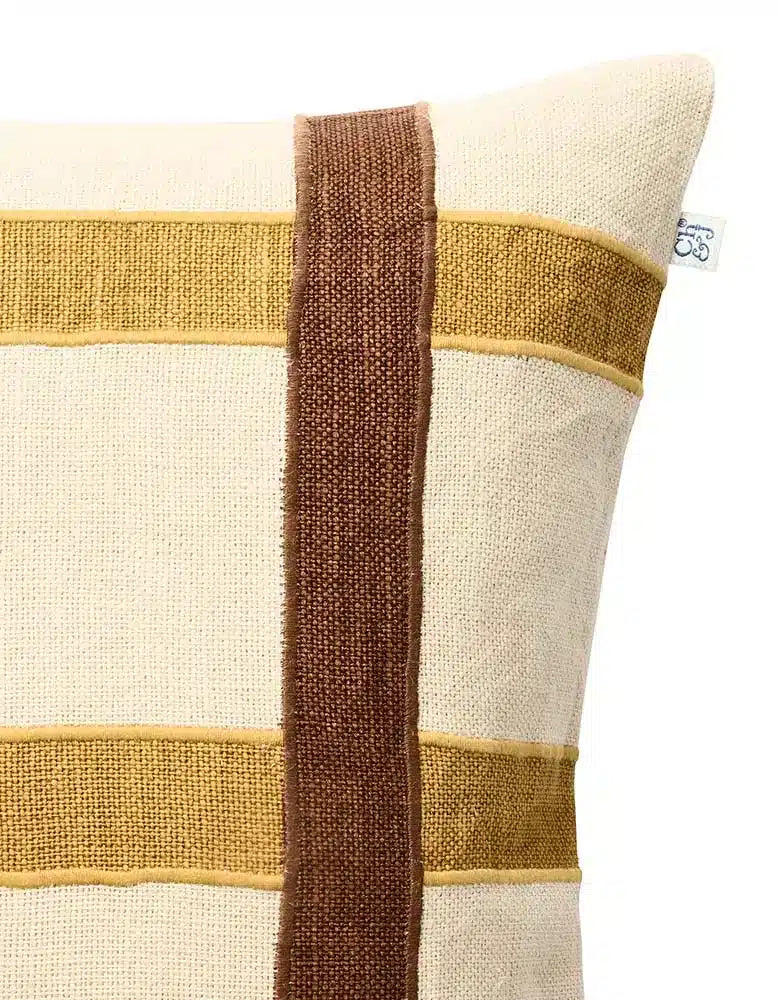 Linen Cushion Cover Kiran - Spicy Yellow/Taupe