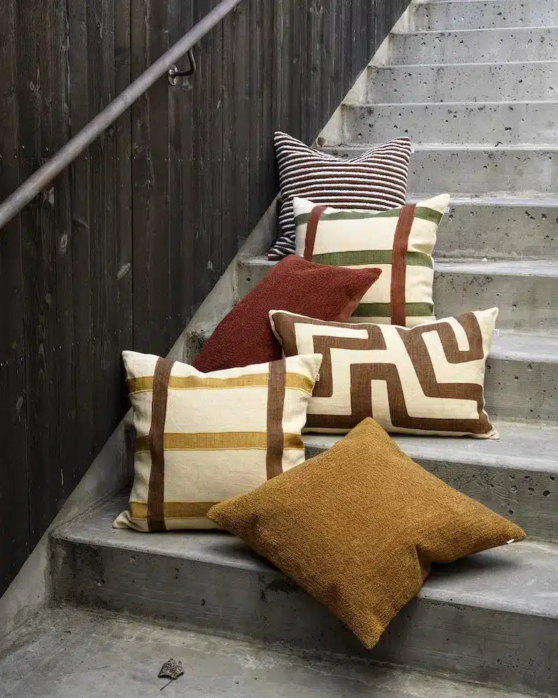 Linen Cushion Cover Kiran - Spicy Yellow/Taupe