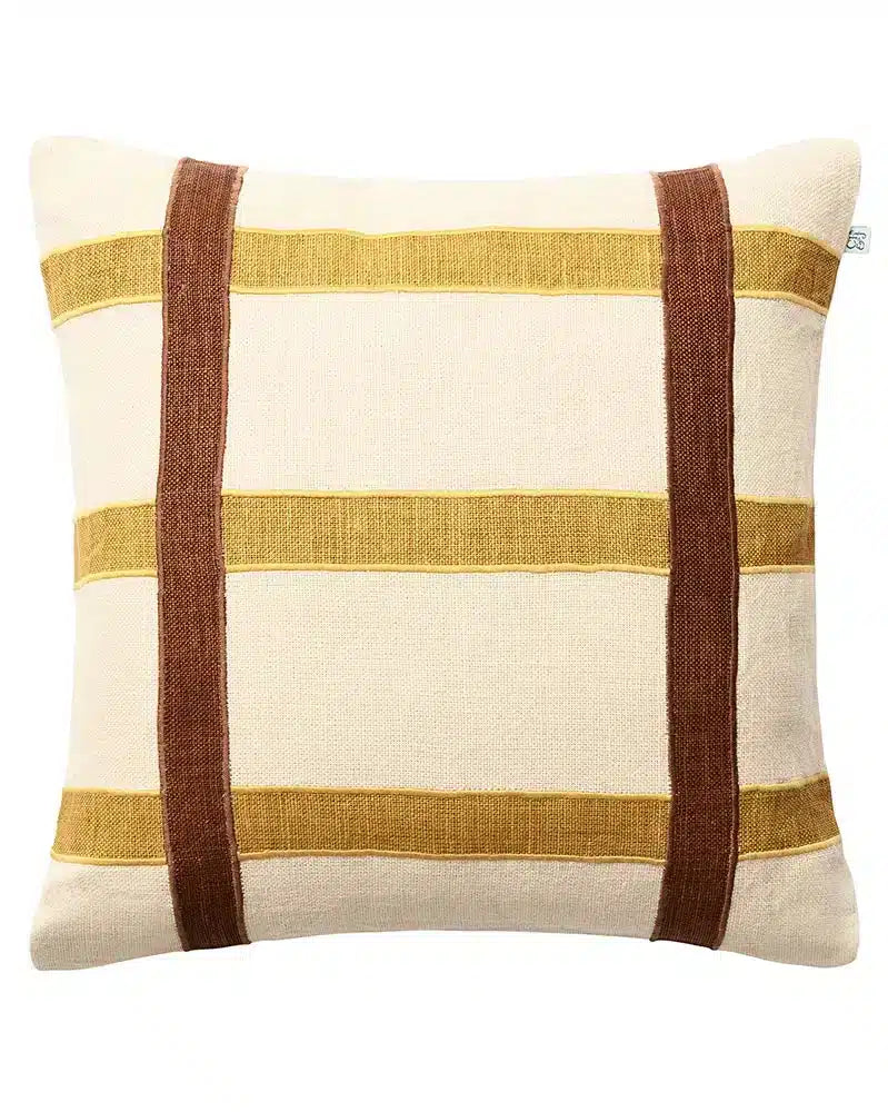 Linen Cushion Cover Kiran - Spicy Yellow:Taupe