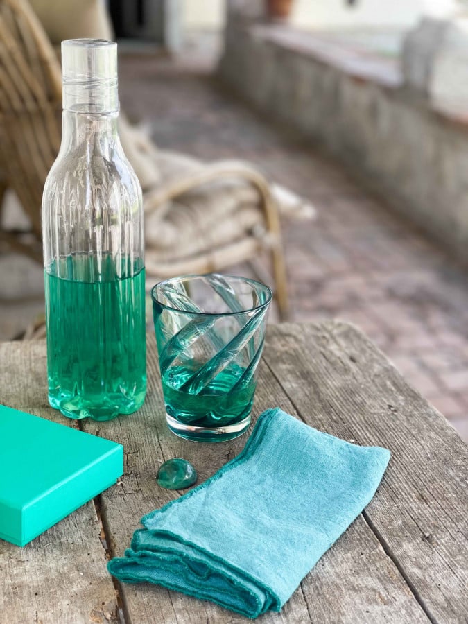 Glass with Turquoise Spiral