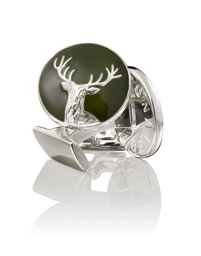 Deer silver-plated / green cufflinks