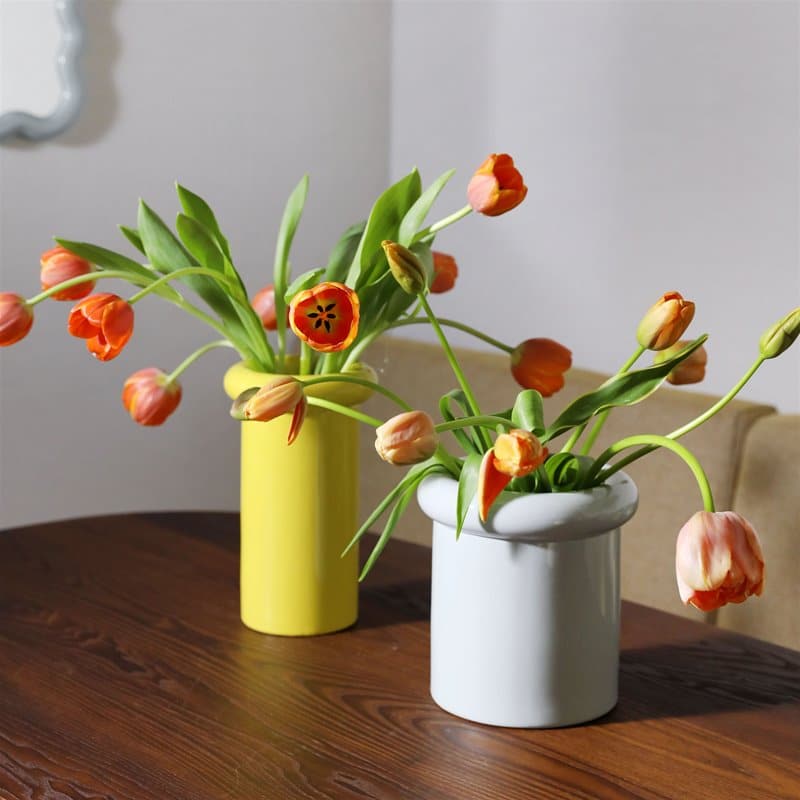 Grey and yellow stoneware vase