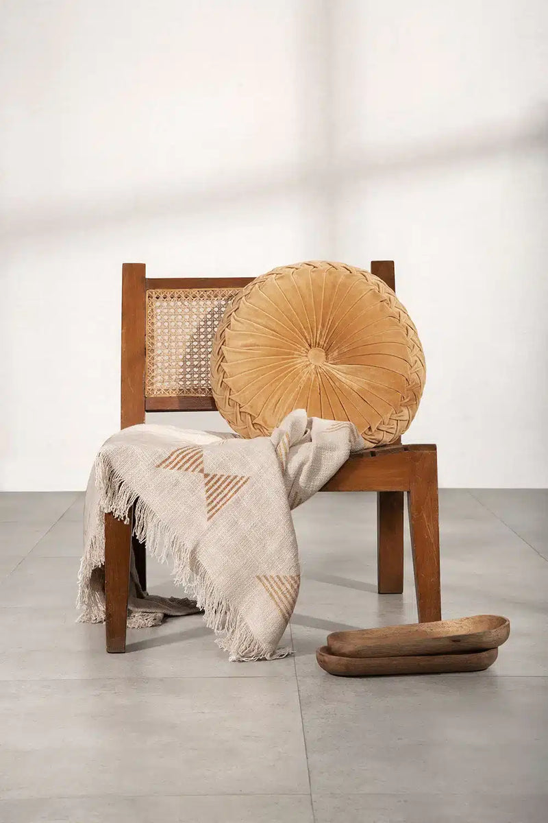 Velvet Round Handmade Pillow - Clay