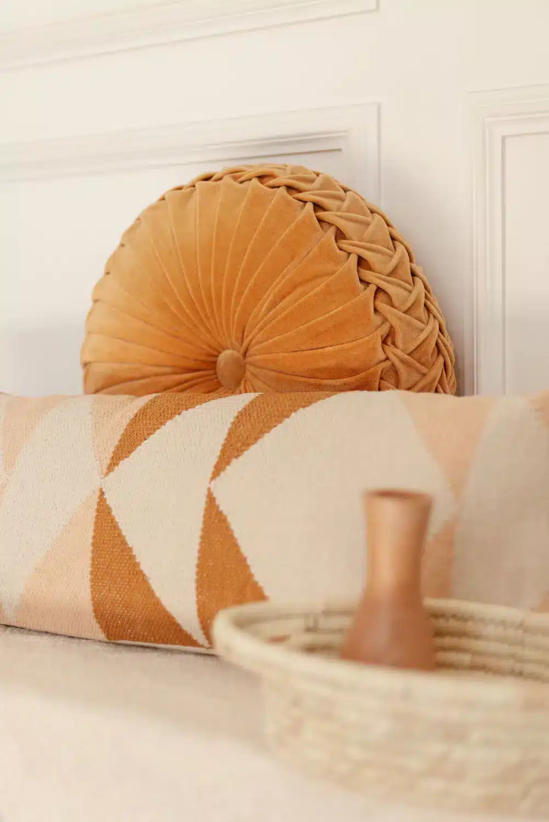 Velvet Round Handmade Pillow - Clay