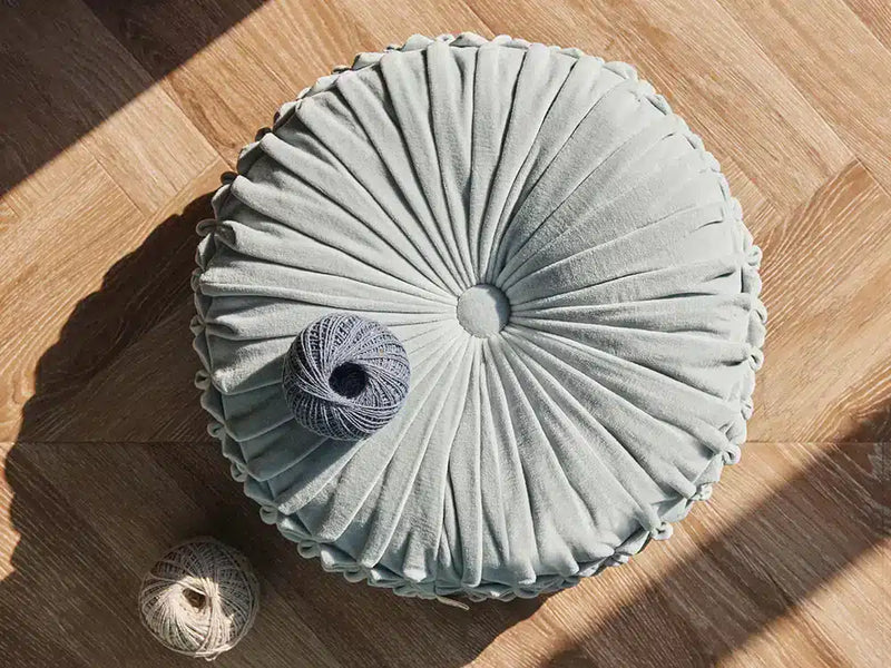 Velvet Round Handmade Pillow, Cool Blue