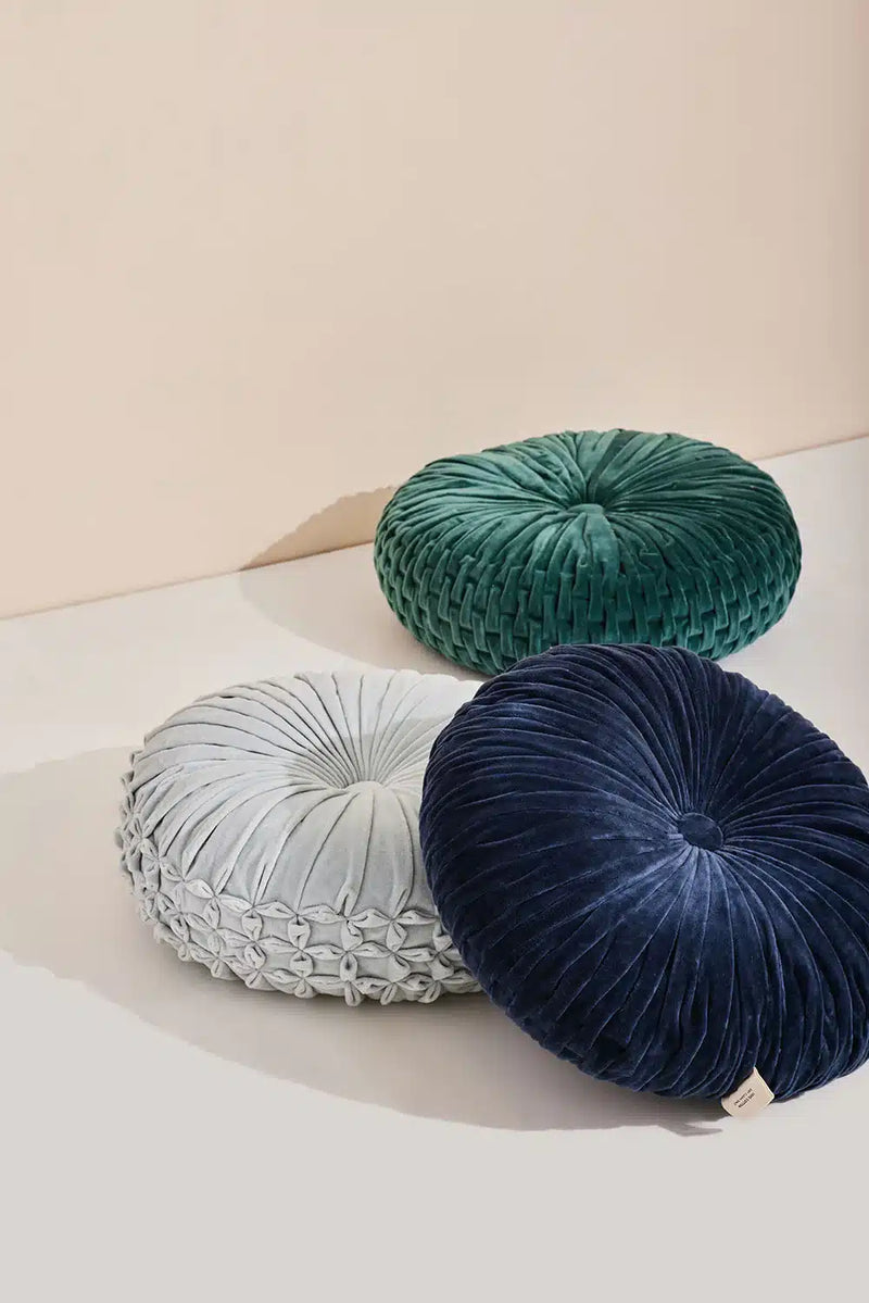 Velvet Round Handmade Pillow, Cool Blue