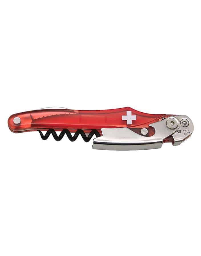 Red corkscrew with Swiss cross wine bottle opener