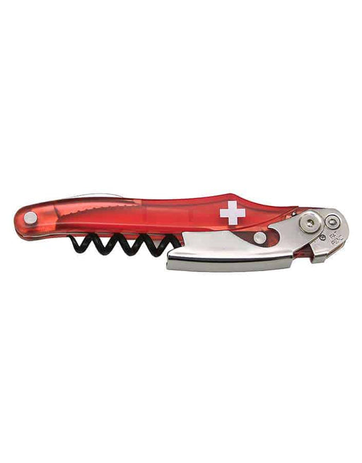 Red corkscrew with Swiss cross wine bottle opener