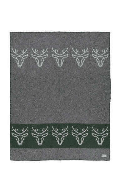 Zernez Deer Head Blanket - Dark Green/Grey