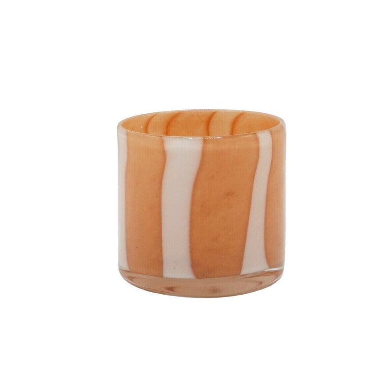 Striped blown glass candle jar PM, sand/white