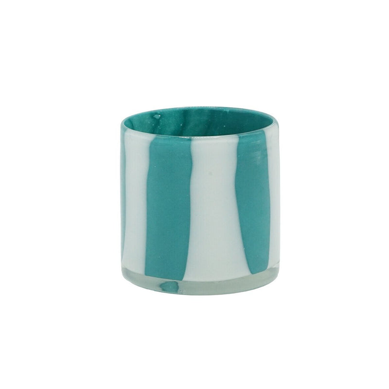 Striped blown glass candle jar PM, lagoon/foam