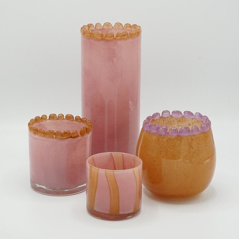 Striped blown glass candle jar PM, opaline/moka