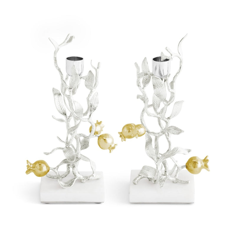 Pomegranate Silver & Gold Candleholders S/2