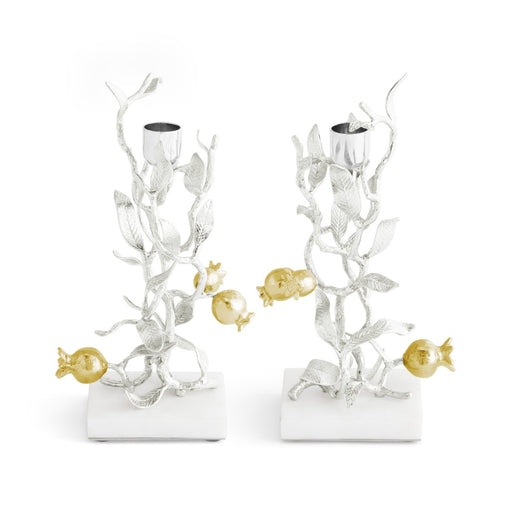 Pomegranate Silver & Gold Candleholders S/2
