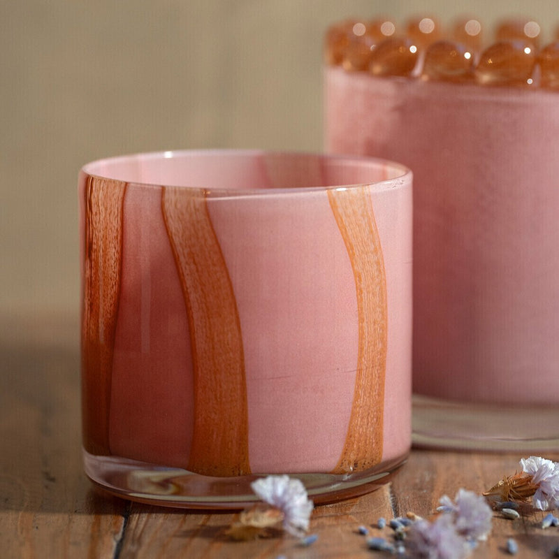 Striped blown glass candle jar PM, opaline/moka
