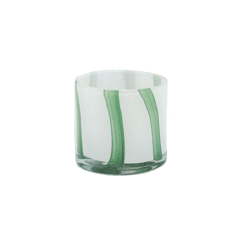 Striped blown glass candle jar PM, white/green