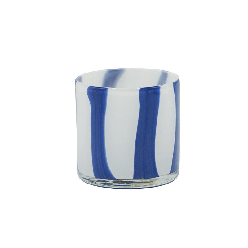 Striped blown glass candle jar PM, white/navy brown