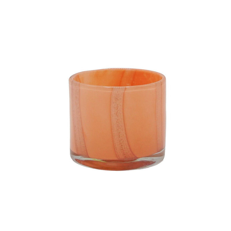 Striped blown glass candle jar PM, peach/lilac