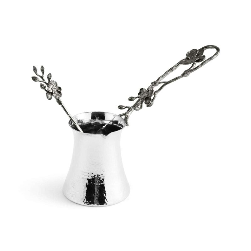 black orchid Micheal Aram coffee pot with spoon