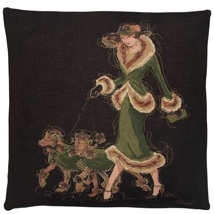 lady dogs green cushion