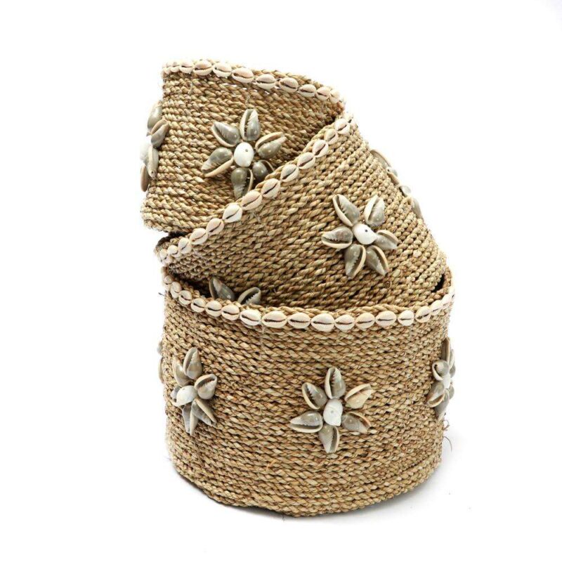 natural seagrass seashell basket set of 3 Bazar Bizar