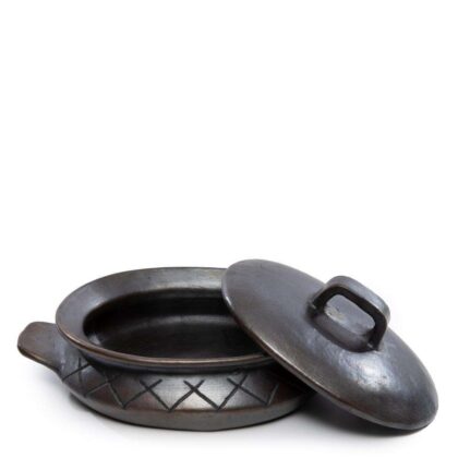 black ceramic terracotta curry pot serving plate with handles pot Bazar Bizar