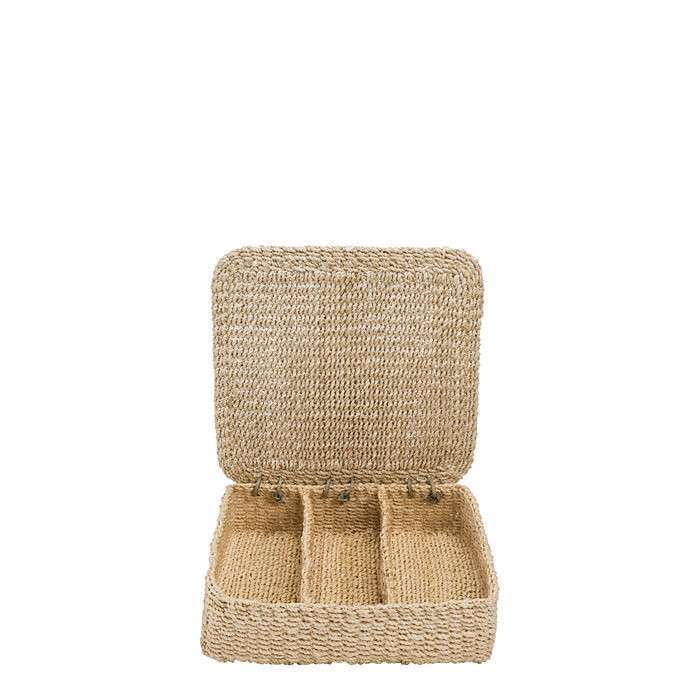 abaca box has 3 compartments and cover. It is perfect to keep cutlery or any material in order