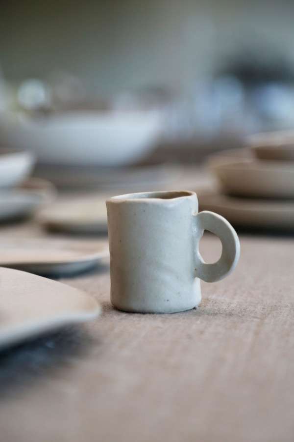Handmade in Italy cylindrical gres coffee cup by Fiorirà un Giardino. Drink ware coffee cup set from natural materials and pigments.